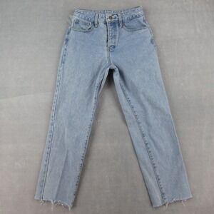 J. Galt Brandy Melville Light Wash High Waisted Raw Hem Straight Leg Jeans S